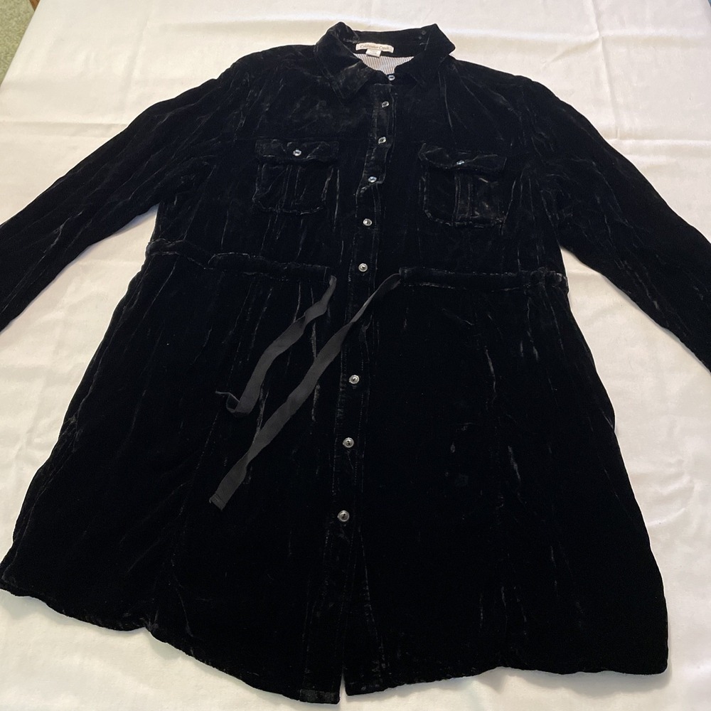 Cold water Creek XL Black Velvet Button Down Dress‎